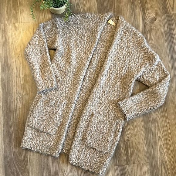 Altar'd State Sweaters - SUPER SOFT AND COZY MOHAIR BLEND NUBBY OPEN FRONT CARDIGAN GRAYISH TAN SIZE M